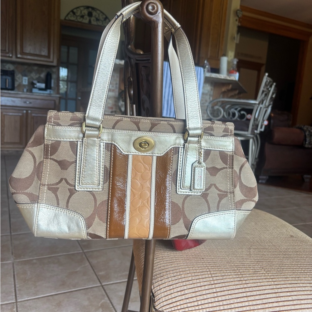 Coach Signature Brown and Tan Handbag